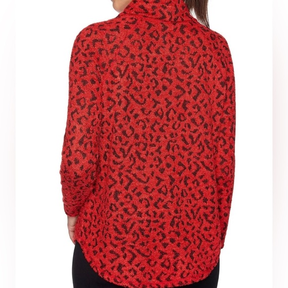 NWOT Ruby Rd Size M Women's Textured Leopard Printed Cowl Neck Sweater Red Black - Picture 2 of 13